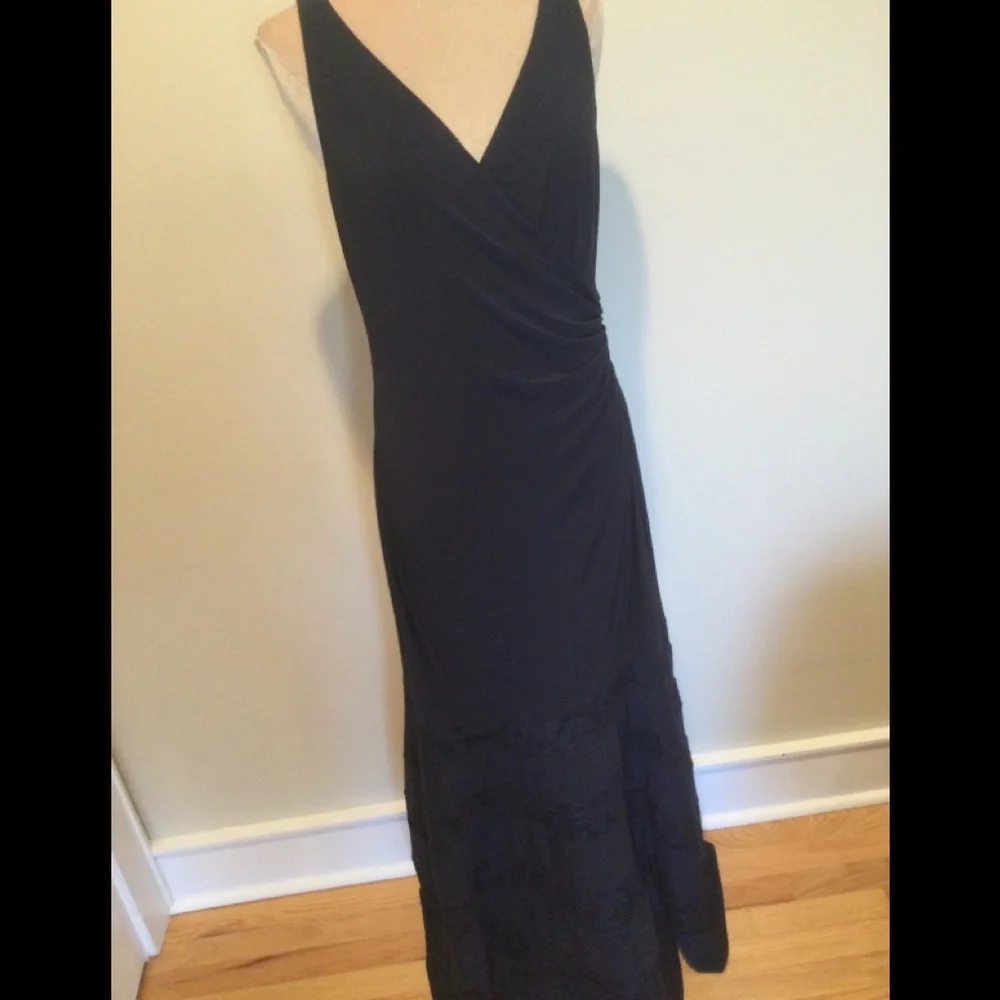 Ralph Lauren Navy Lace-Panel Jersey Gown Size 12 - Picture 6 of 13